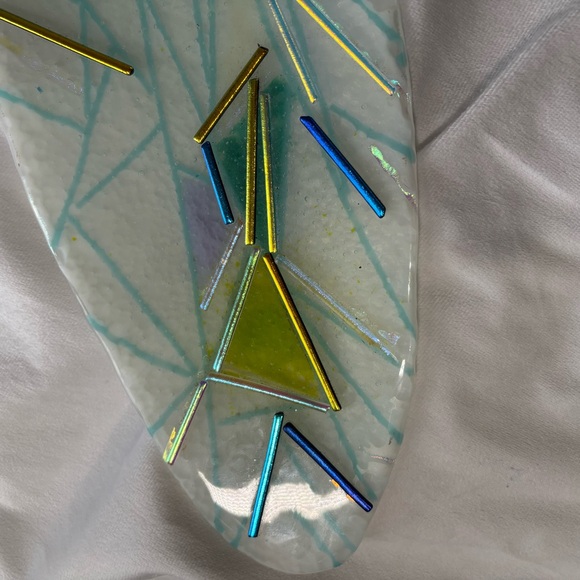 MCM Contemporary Abstract Art Elongated Oval Fused Glass Piece Decor Piece - Picture 3 of 10